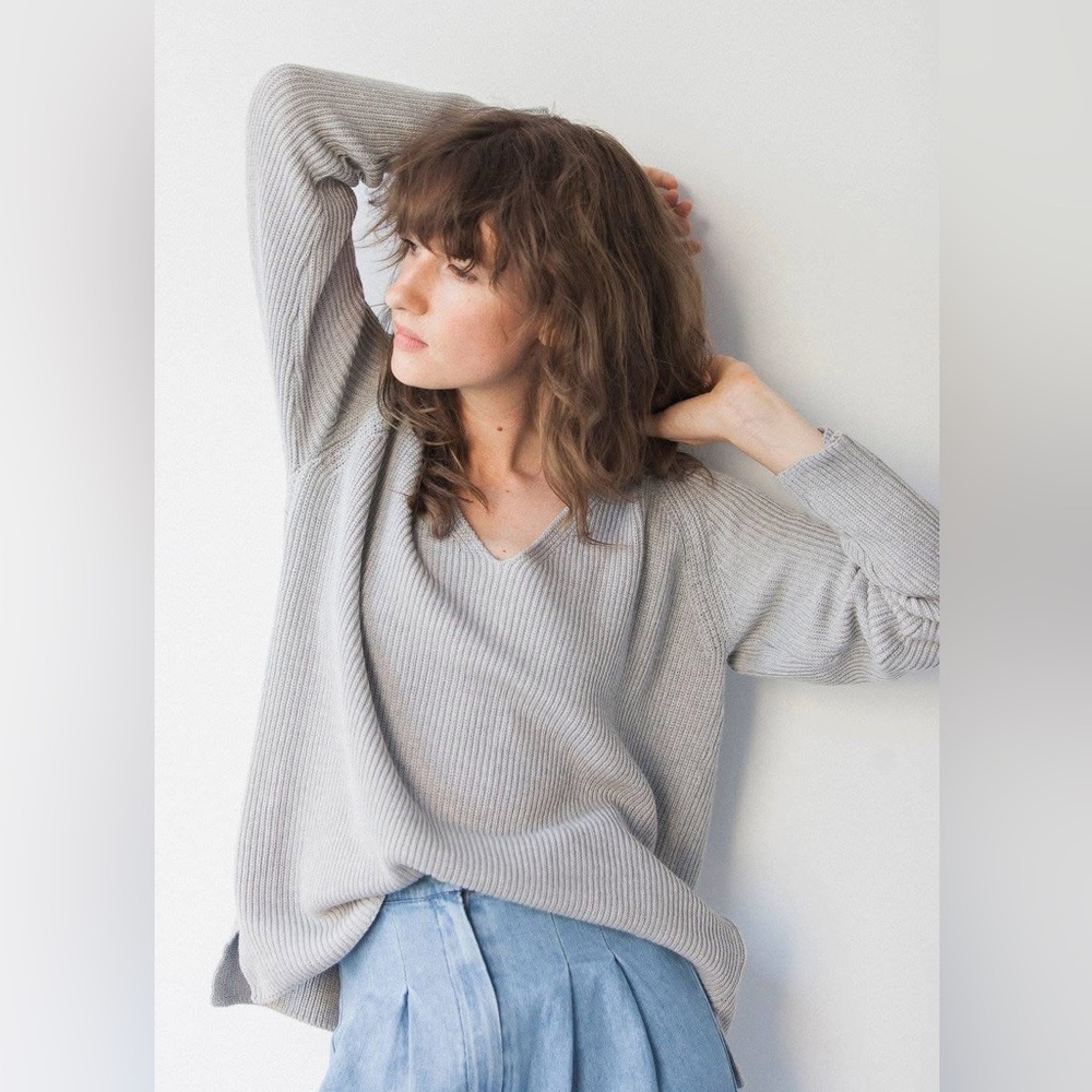 Bare Knitwear V-Neck Sweater in Light Gray - Picture 10 of 11